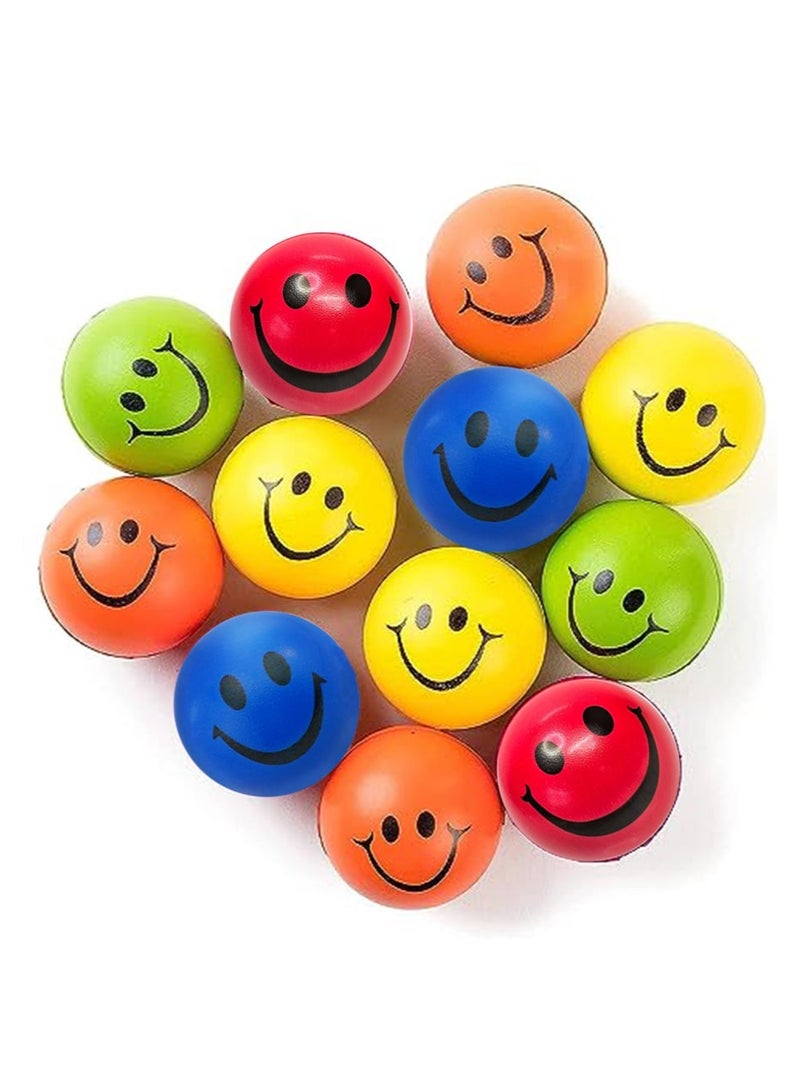 Neon Smile Stress Balls for Adults and Kids - Foam Squeeze Balls for Stress Alleviation, Relaxation and Fun - Pack of 12 Happy Face 2.5-Inch Stress Balls - Ideal for Parties, Therapy, and Toys - Image 1