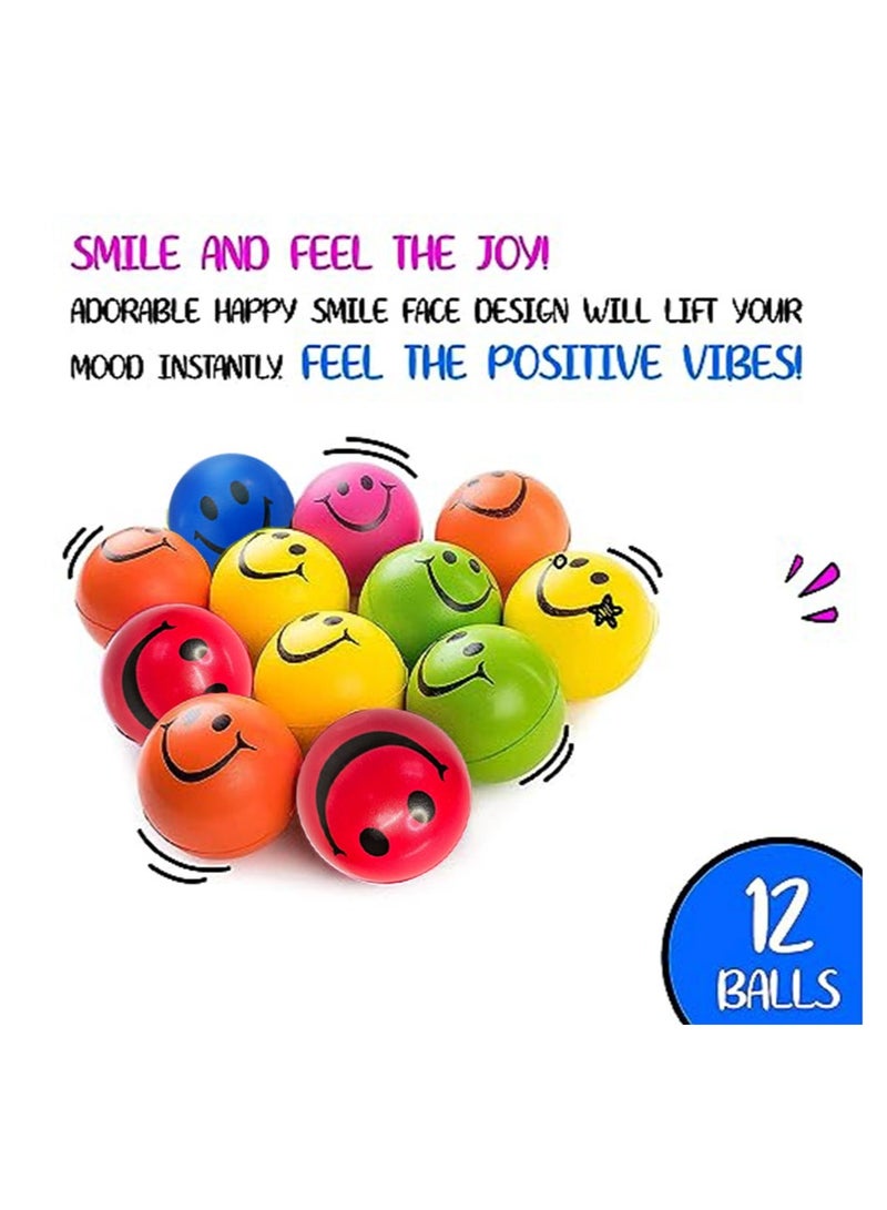 Neon Smile Stress Balls for Adults and Kids - Foam Squeeze Balls for Stress Alleviation, Relaxation and Fun - Pack of 12 Happy Face 2.5-Inch Stress Balls - Ideal for Parties, Therapy, and Toys - Image 2