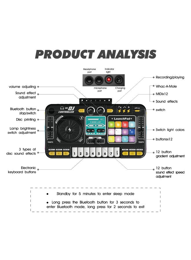 TFiOXL Kids DJ Mixer Controller Table Musical Toy Electronic Bluetooth Toy with LED Lights Sound Effect Microphone Piano DJ Board Key Musical Instruments Birthday Gift Toys for 3+ Year Old Boy Girl - Image 3