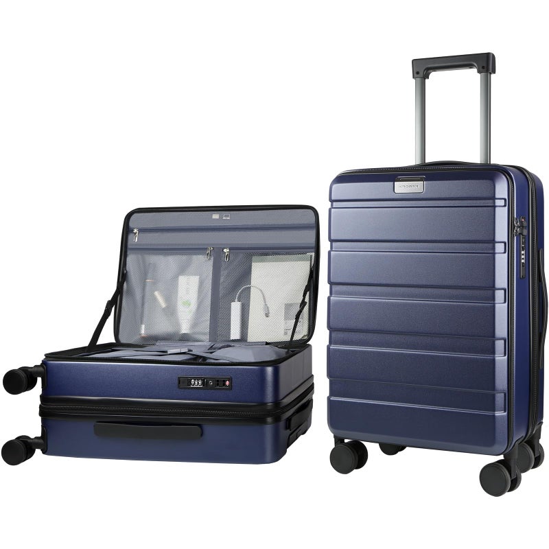KROSER Carry On Luggage with Spinner Wheels & Built-in TSA Lock, Expandable Top Opening Hard Shell Suitcase Large Capacity Durable Rolling Luggage with USB Port, Carry-On 20-Inch, Navy - Image 1