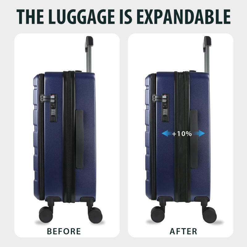 KROSER Carry On Luggage with Spinner Wheels & Built-in TSA Lock, Expandable Top Opening Hard Shell Suitcase Large Capacity Durable Rolling Luggage with USB Port, Carry-On 20-Inch, Navy - Image 5