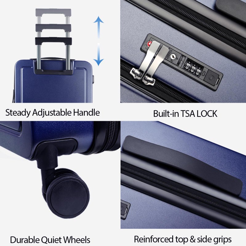 KROSER Carry On Luggage with Spinner Wheels & Built-in TSA Lock, Expandable Top Opening Hard Shell Suitcase Large Capacity Durable Rolling Luggage with USB Port, Carry-On 20-Inch, Navy - Image 4