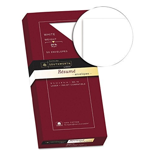 Southworth R1410L 100% Cotton #10 Resume Envelope 4 1/8 x 9 1/2 White 24lb Wove 50/Box (SOUR1410L) - Image 2