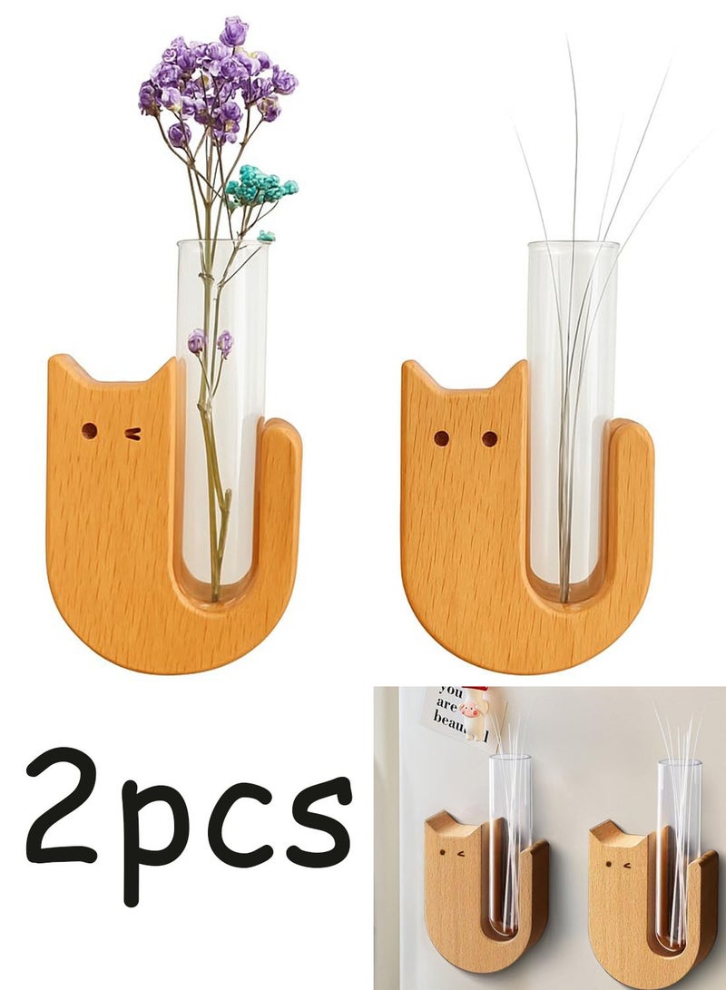 2Pcs Mini Vase Fridge Magnets Cute Cat Shape Magnetic Holder Fresh Flower Herb Makeup Brush Storage Decor - Image 1
