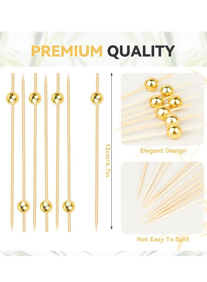 100PCS كوكتيل الخيارات, عصا أسنان فانتشي للمطبقات, زخرفة المزخرفة للمطبقات المشروبات الفاكهة الحزب,الخيزران الخشبي الذهب الكرة العصا الغذائية - Image 2