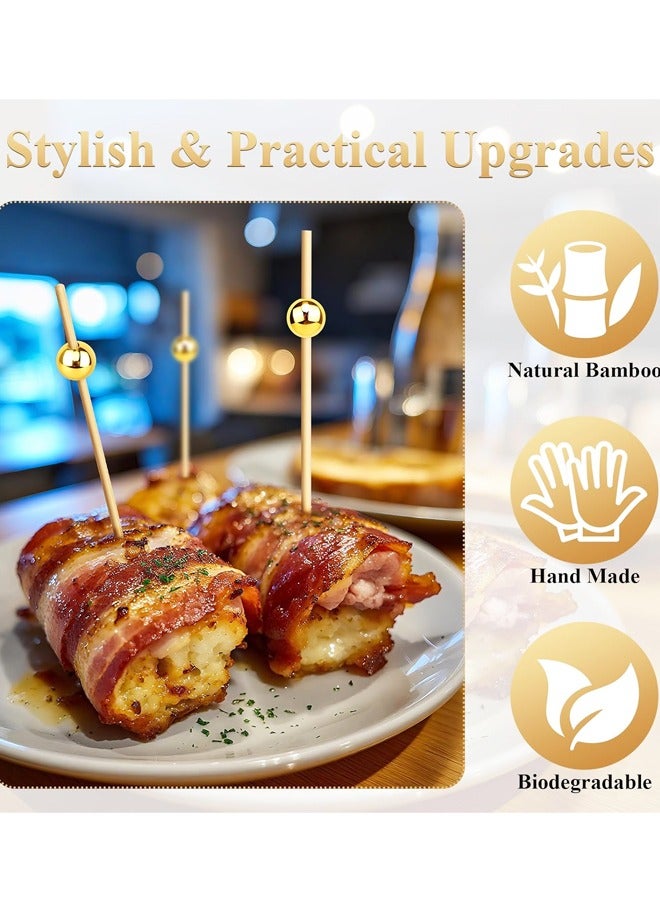 100PCS كوكتيل الخيارات, عصا أسنان فانتشي للمطبقات, زخرفة المزخرفة للمطبقات المشروبات الفاكهة الحزب,الخيزران الخشبي الذهب الكرة العصا الغذائية - Image 3