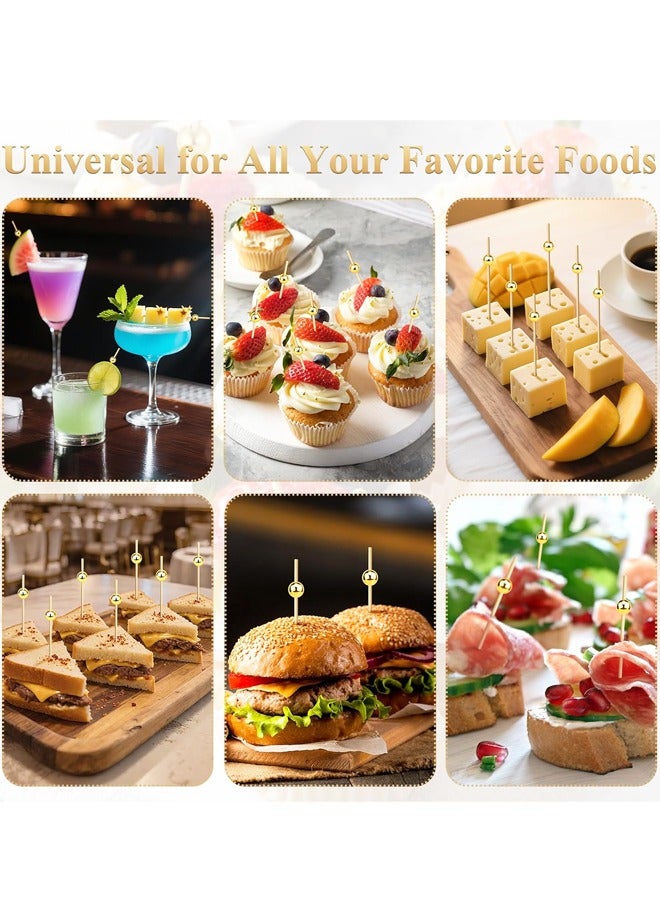 100PCS كوكتيل الخيارات, عصا أسنان فانتشي للمطبقات, زخرفة المزخرفة للمطبقات المشروبات الفاكهة الحزب,الخيزران الخشبي الذهب الكرة العصا الغذائية - Image 4