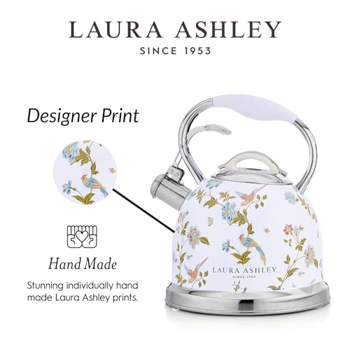 LAURA ASHLEY VQ Laura Ashley Elveden White 2.5L Stainless Steel Tea Kettle Stovetop Whistling Teapot for Induction, Gas Hob or others. Silicon Coated Cool Handle & Push Button Mechanism Vintage Stove Top Kettle - Image 3