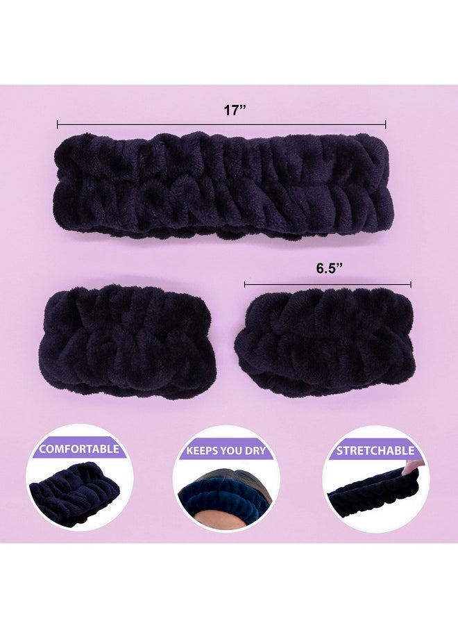 FROG SAC Puffy Spa Headband And Wristbands For Face Washing Fuzzy Skincare Headbands For Women Soft Makeup Skin Care Hair Accessories For Girls Bubble Make Up Sleepover Party Supplies (Black)  - Image 3