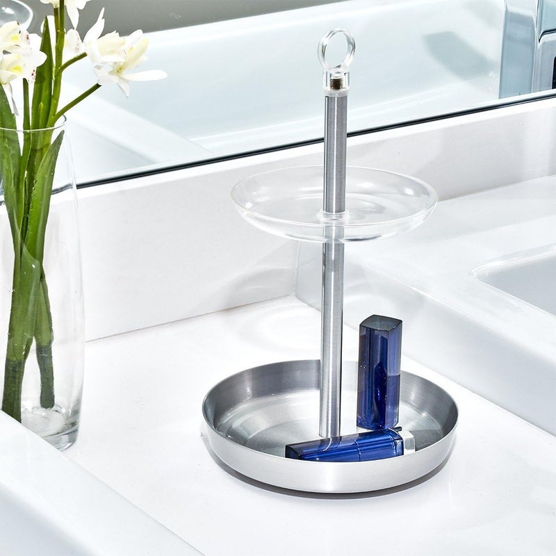 InterDesign iDesign Austin 2Tier Vanity Tray and Accessory Holder for Bathroom Bedroom Desk Clear and Brushed - Image 2