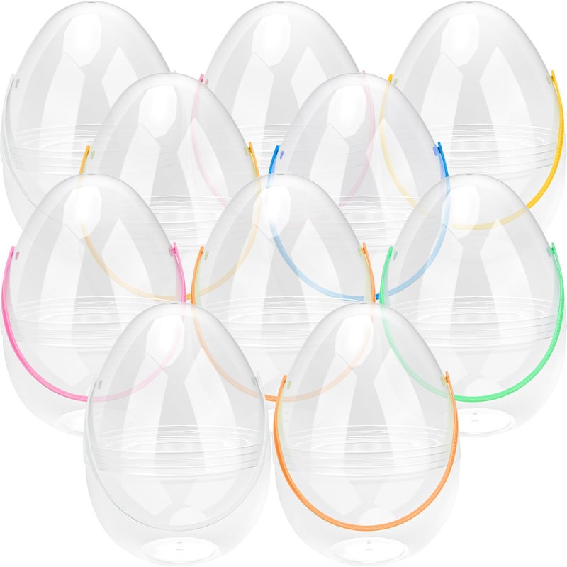 Restroma 10 Pack 10 Inch Giant Clear Easter Eggs DIY Jumbo Transparent Easter Eggs Fillable Oversized Plastic Eggs with Colorful Handles for Easter Hunt Decoration - Image 3