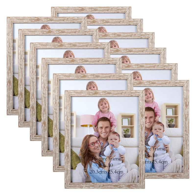 Giftgarden 8x10 Picture Frame Distressed Beige White Set of 12 Multi Rustic Wood Grain 8 by 10 Photo Frames Bulk for Wall or Tabletop Display