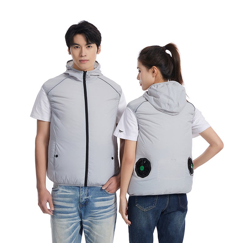 Cross-Border Summer New Air-Conditioned Clothing Sleeveless Vest Cooling Hooded Sun Protection Work Vest Men and Women Same Style Duty Clothing Light gray - Image 1