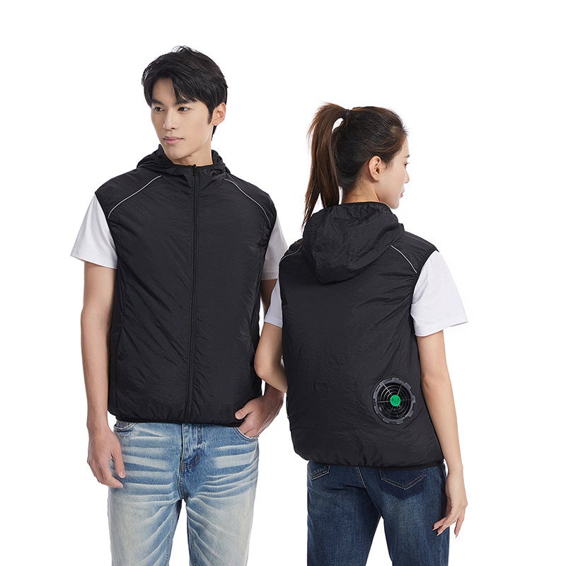 Cross-Border Summer New Air-Conditioned Clothing Sleeveless Vest Cooling Hooded Sun Protection Work Vest Men and Women Same Style Duty Clothing Light gray - Image 2