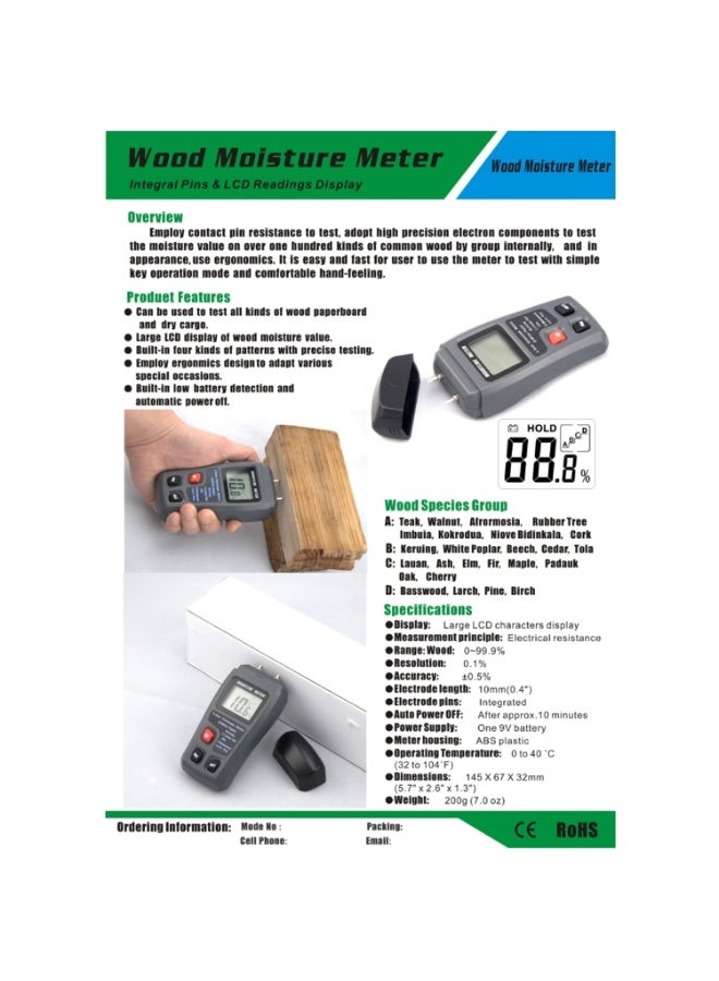 BSIDE EMT01 Wood Tester Content Tester Meter 0-99.9% - Image 4