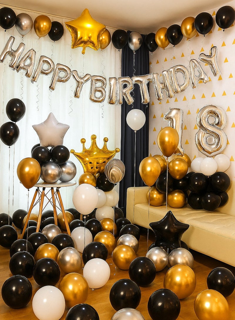 Birthday Party Decorations, Colorful Birthday Decoration Set with 45 Balloons, 3 Stars Toppers,1 Crown Topper,  birthday hat, 1 Pump and Other Accessaries, Creative Party Decorations Set, Happy Birthday Banner, Easy to Assemble - Image 1