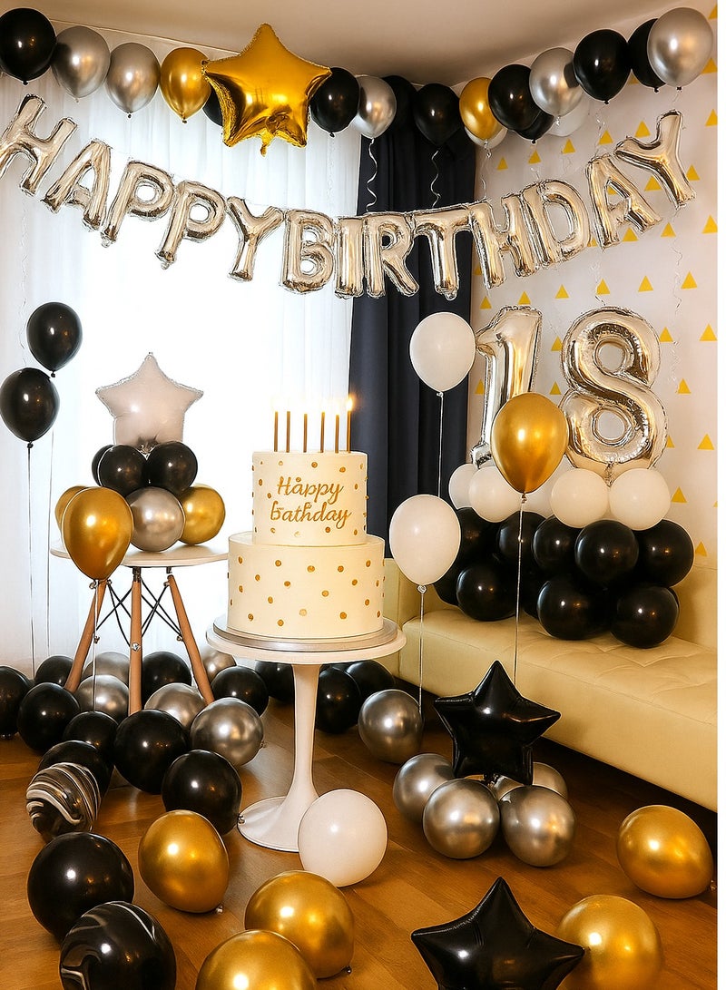 Birthday Party Decorations, Colorful Birthday Decoration Set with 45 Balloons, 3 Stars Toppers,1 Crown Topper,  birthday hat, 1 Pump and Other Accessaries, Creative Party Decorations Set, Happy Birthday Banner, Easy to Assemble - Image 2