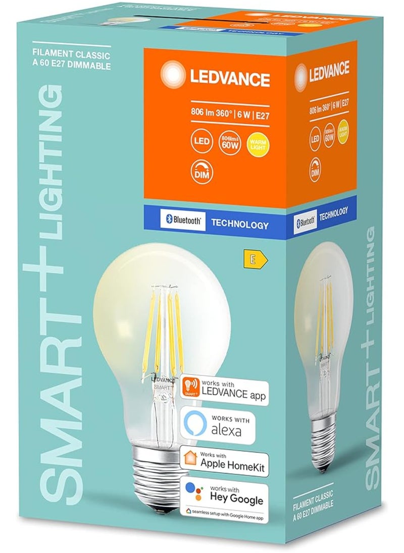LEDVANCE LEDVANCE Smart Led Lamp With Bluetooth E27 Filament Dimmable Replaces Incandescent Lamps With 50 W Warm White (2700 k) Controllable With Google Alexa And Apple Voice Control  - Image 2