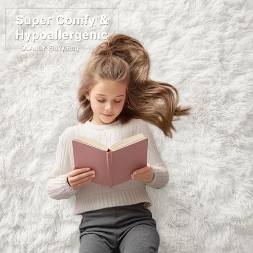 OLANLY 5x8 Machine Washable Large Area Rugs for Living Room, Bedroom, Soft Fluffy Shaggy Bedside Rug, Indoor Floor Carpet for Kids Girls and Boys, Dorms, Nursery, Home Decor Aesthetic, Ivory - Image 4