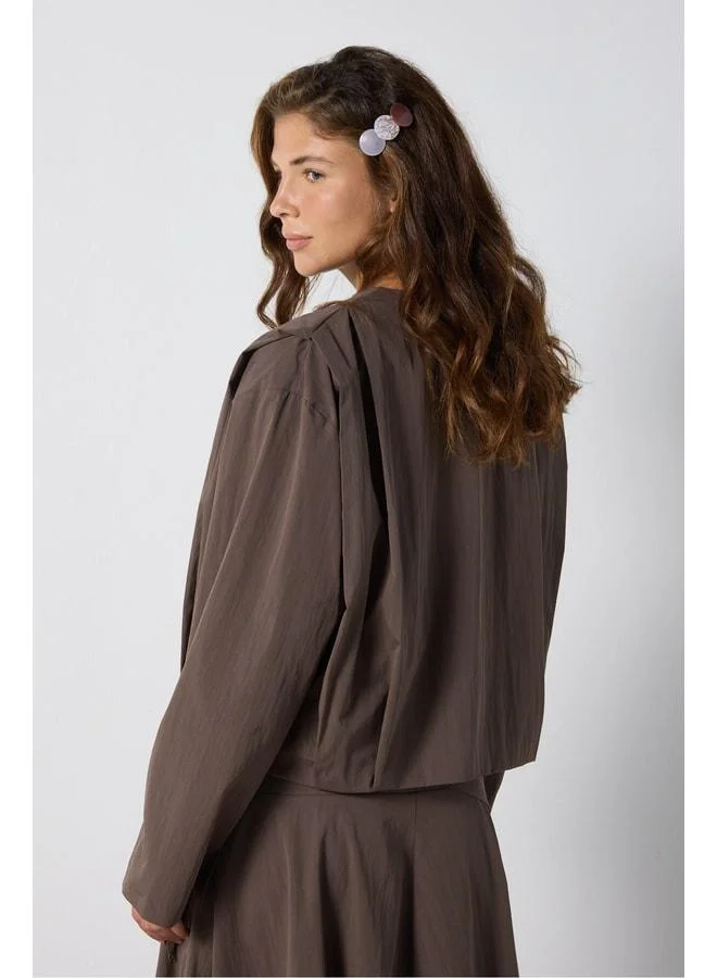 mina aise Women's Brown Premium Pile Detailed Short Lined Trench Coat 32007.