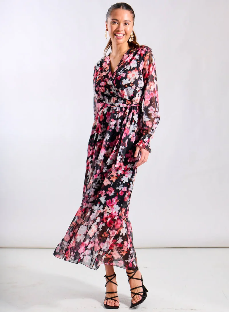 Black Floral Chiffon Maxi Dress