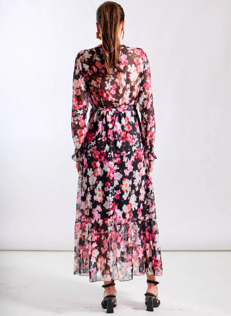 Needs No Label  Black Floral Chiffon Maxi Dress for Women | Best Price UAE