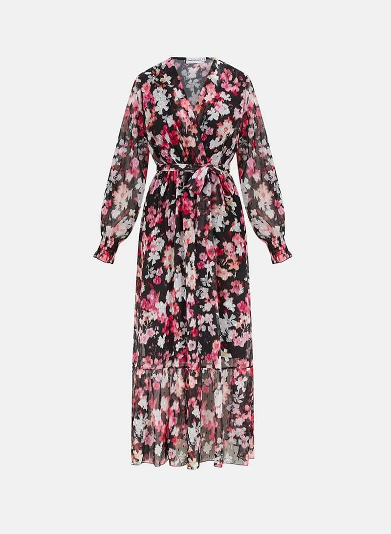 Needs No Label  Black Floral Chiffon Maxi Dress for Women | Best Price UAE