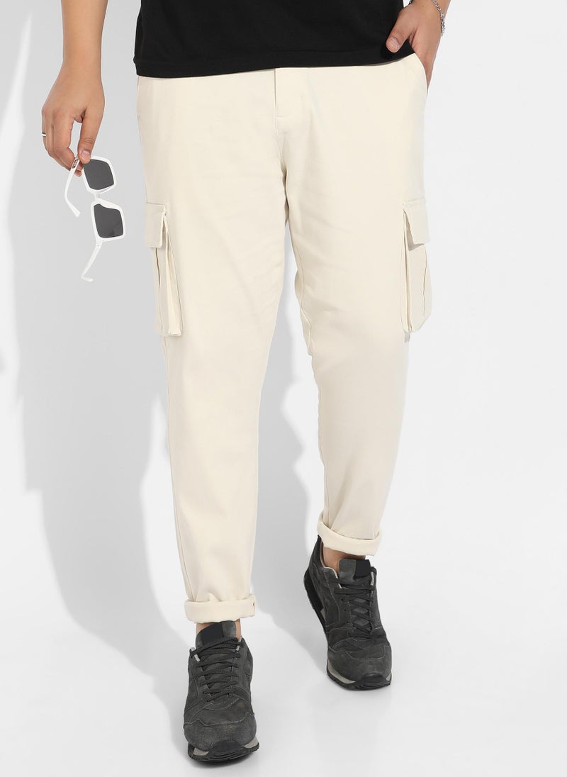 Instafab Plus Men's Pale Yellow Cargo Trousers - Image 1