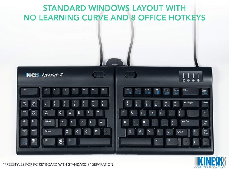 KINESIS KINESIS Freestyle2 USB-A Ergonomic Keyboard w/ VIP3 Lifters for PC (9" Separation) (KB820PB-US)  - Image 2