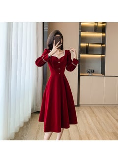 Burgundy Velvet Long Sleeve Engagement Dress for Petite Red