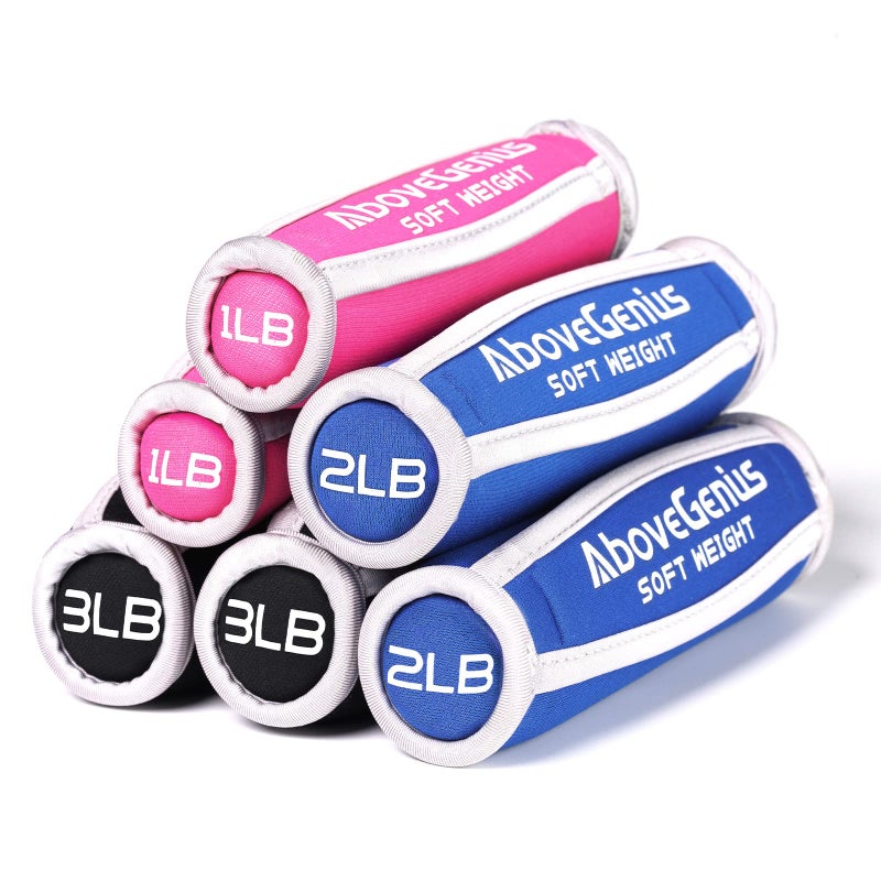 AboveGenius Hand Weights for Women Men, Soft Dumbbells Set of 6(1lb 2lb 3lb Each Pack) for Dumbbell Walking Weight Sets with Hand Strap for Workout Running, Jogging and Physical Therapy, Mothers Day Gifts for Mom - Image 1