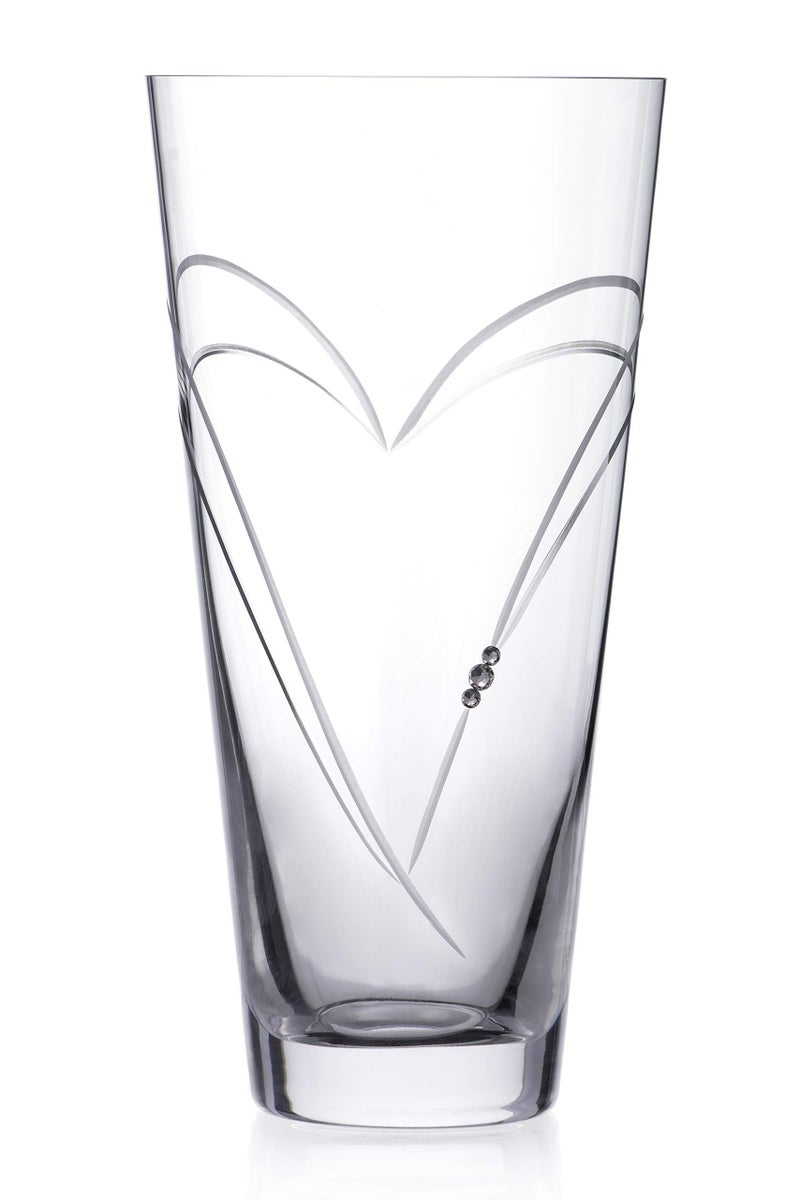 DIAMANTE Heart in Heart hand cut crystal vase with Swarovski crystals  25cm