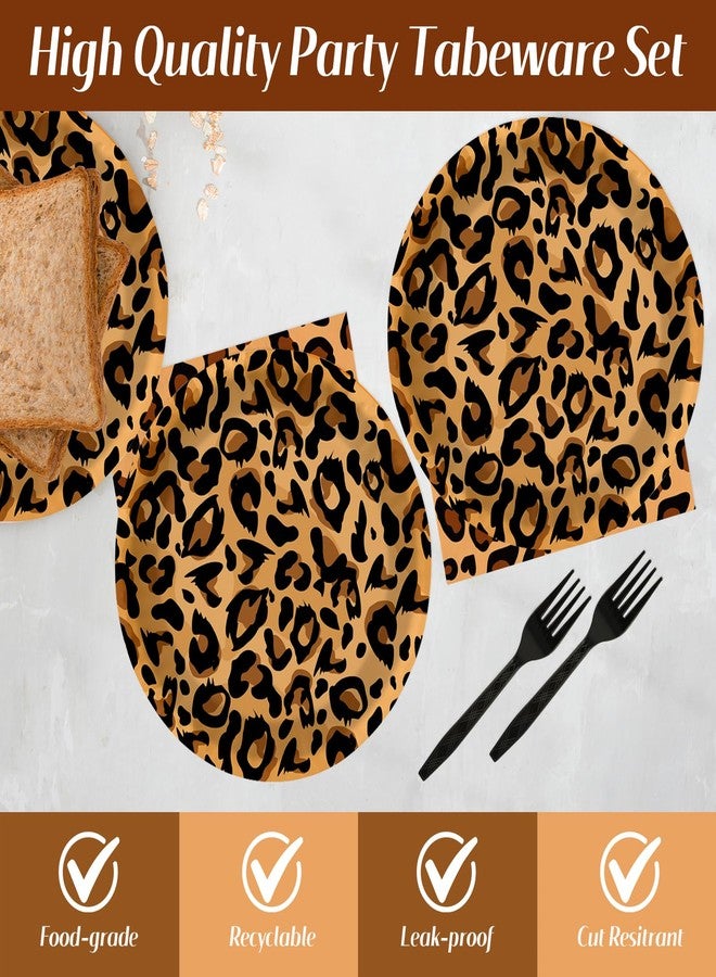 HiEnjoin 72PCS Leopard Birthday Plates Napkins Set, Leopard Cake Plates with Forks Cheetah Print Disposable Party Supplies Tableware for Birthday, Baby Shower, Jungle Party Decorations - Image 4