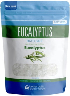 Better Bath Better Body Eucalyptus Bath Salt 32 Ounces Epsom Salt with Natural Eucalyptus Essential Oil Plus Vitamin C in BPA Free Pouch with Easy PressLock Seal 