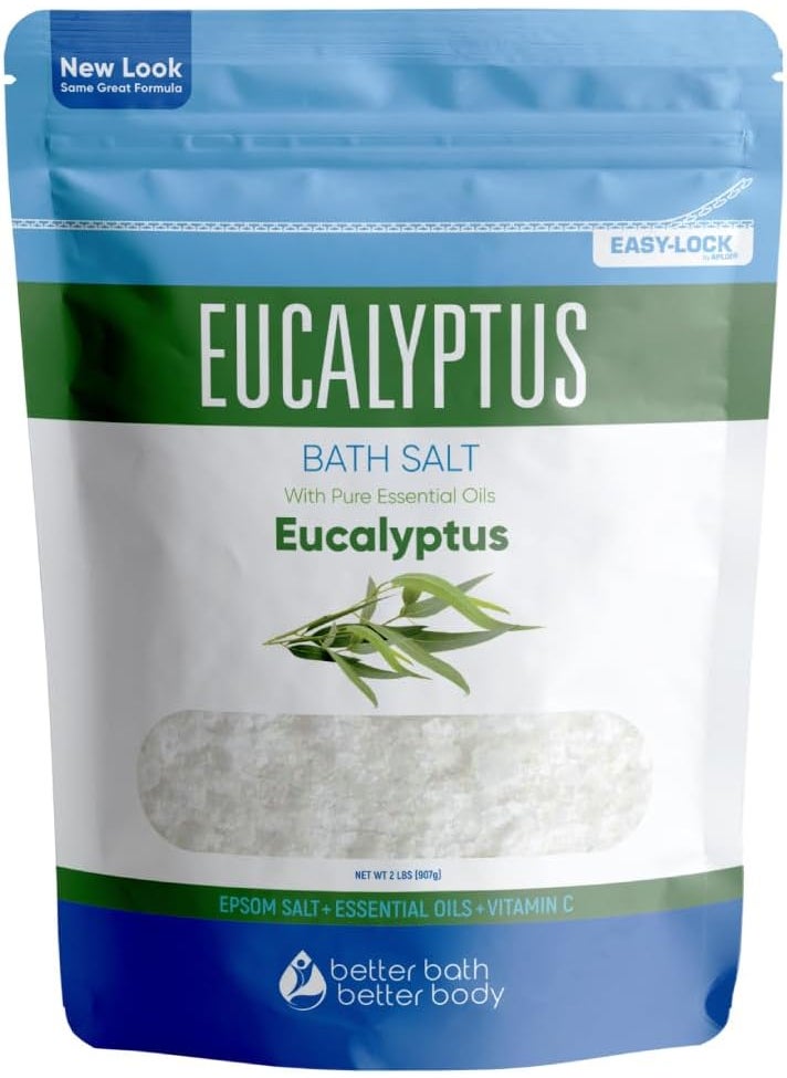 Better Bath Better Body Eucalyptus Bath Salt 32 Ounces Epsom Salt with Natural Eucalyptus Essential Oil Plus Vitamin C in BPA Free Pouch with Easy PressLock Seal 