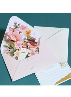 Generic 4pcs Delightful 3D Flower Pop-Up Card Set With Envelope and Tag for Birthday Anniversary  - Image 2