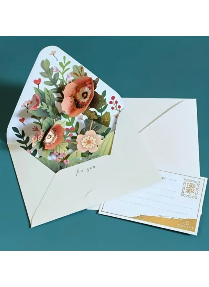 Generic - 4pcs Delightful 3D Flower Pop-Up Card Set With Envelope and Tag for Birthday Anniversary - Image 1
