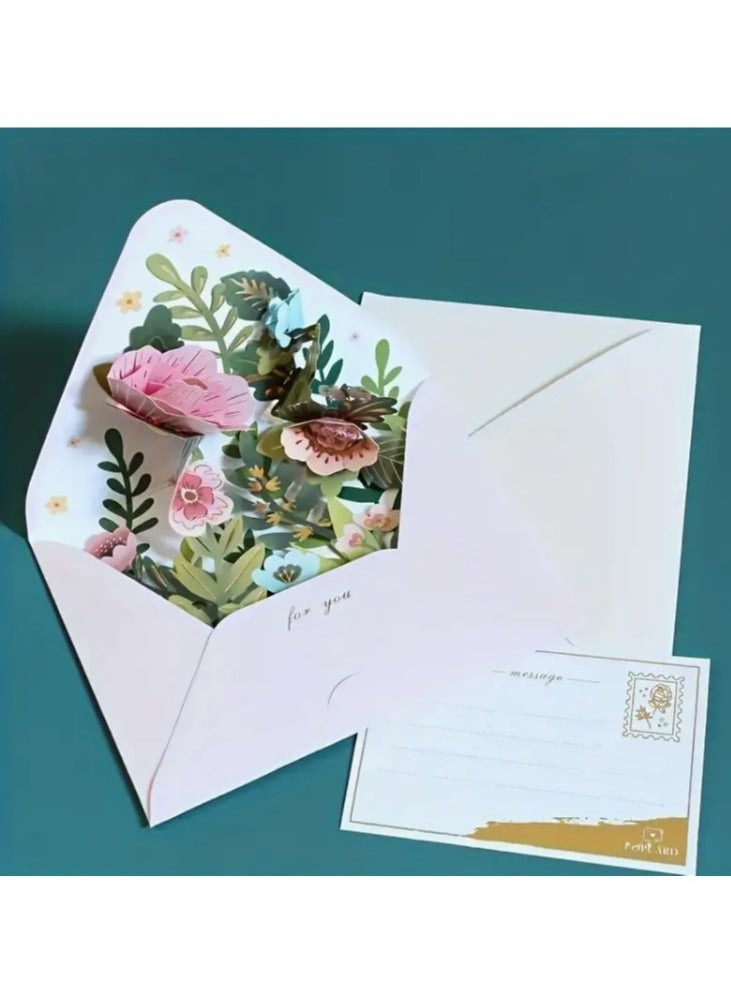 Generic - 4pcs Delightful 3D Flower Pop-Up Card Set With Envelope and Tag for Birthday Anniversary - Image 1