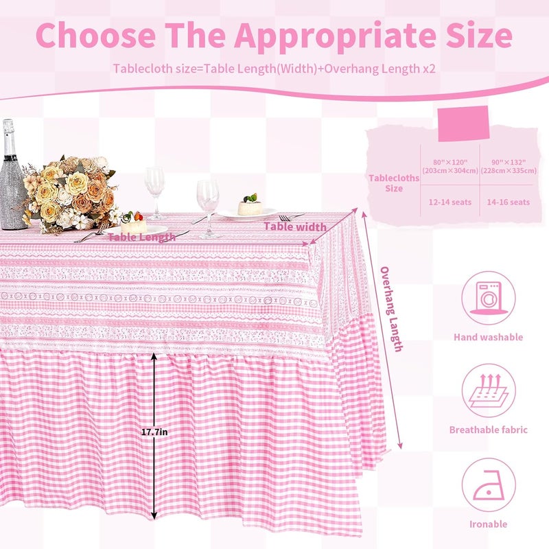 SoarDream Easter Tablecloth Pink Bunny Easter Ruffle Waterproof Table Cloth - 90 x 132 Inch Spring Flower Rabbit Eggs Rectangle Table Covers for Holiday Picnic Baby Shower Birthday Wedding Party Decoration - Image 3