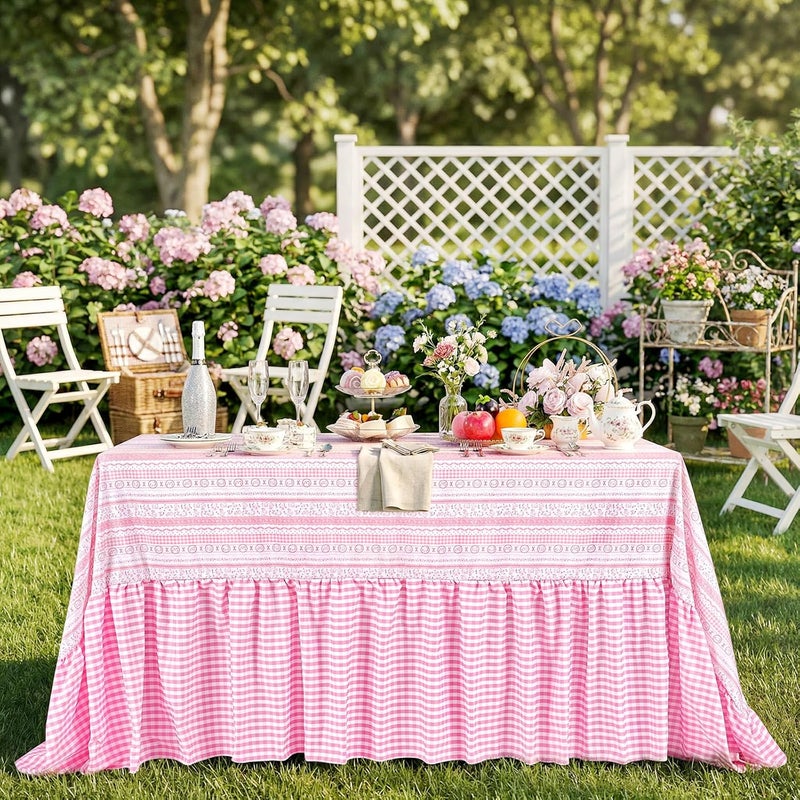 SoarDream Easter Tablecloth Pink Bunny Easter Ruffle Waterproof Table Cloth - 90 x 132 Inch Spring Flower Rabbit Eggs Rectangle Table Covers for Holiday Picnic Baby Shower Birthday Wedding Party Decoration - Image 5