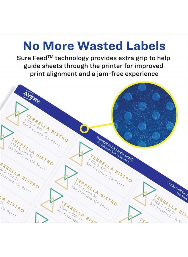 Avery Waterproof Printable Address Labels with Sure Feed, 1" x 2-5/8", White, 1,500 Blank Mailing Labels (5520) - Image 3
