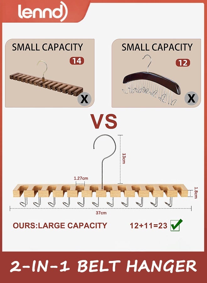 لينند علاقة أحزمة لخزانة الملابس بحد أقصى 42 حزامًا، منظم أحزمة يُثبّت على الحائط 2 في 1 مع خطافات دوارة 360 درجة، وربطة عنق خشبية ورف أحزمة لمنظمات إكسسوارات الخزانة والتخزين، سعة تخزين 12+11 - Image 2