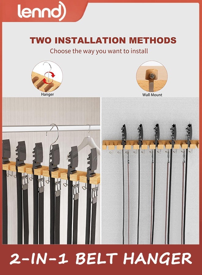لينند علاقة أحزمة لخزانة الملابس بحد أقصى 42 حزامًا، منظم أحزمة يُثبّت على الحائط 2 في 1 مع خطافات دوارة 360 درجة، وربطة عنق خشبية ورف أحزمة لمنظمات إكسسوارات الخزانة والتخزين، سعة تخزين 12+11 - Image 5