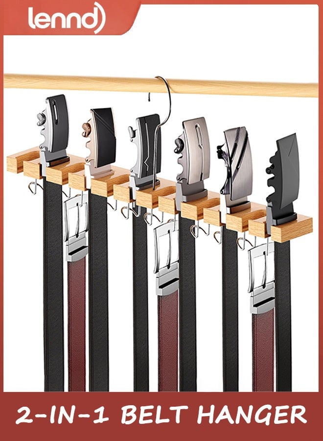 لينند علاقة أحزمة لخزانة الملابس بحد أقصى 42 حزامًا، منظم أحزمة يُثبّت على الحائط 2 في 1 مع خطافات دوارة 360 درجة، وربطة عنق خشبية ورف أحزمة لمنظمات إكسسوارات الخزانة والتخزين، سعة تخزين 12+11 - Image 1
