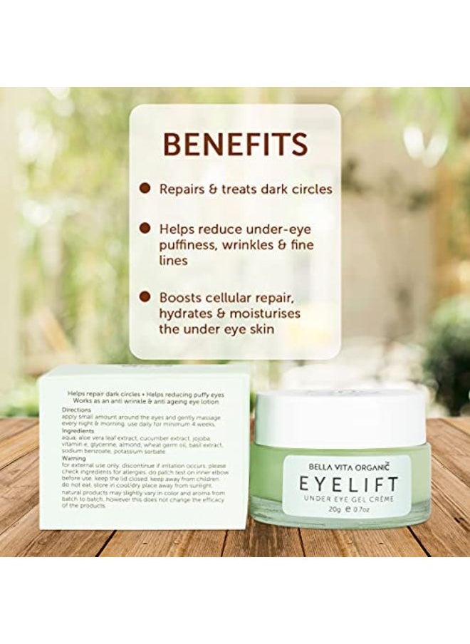 Bella Vita Organic - Eyelift Under Eye Cream Gel For Dark Circles, Puffy Eyes, Wrinkles & Removal Of Fine Lines For Women & Men, 20Gms - Image 1