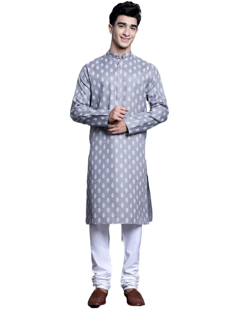 Jompers Men's Cotton Floral printed Kurta Pyjama Set (Dark-Grey, S) - Image 1