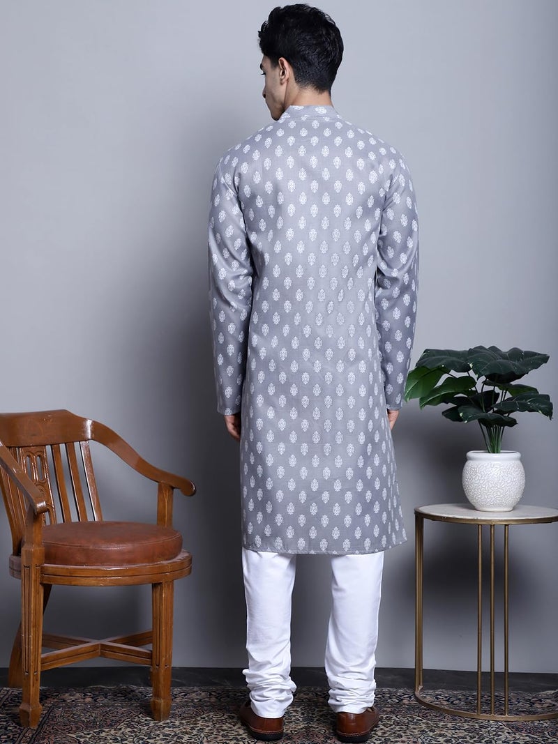 Jompers Men's Cotton Floral printed Kurta Pyjama Set (Dark-Grey, S) - Image 2