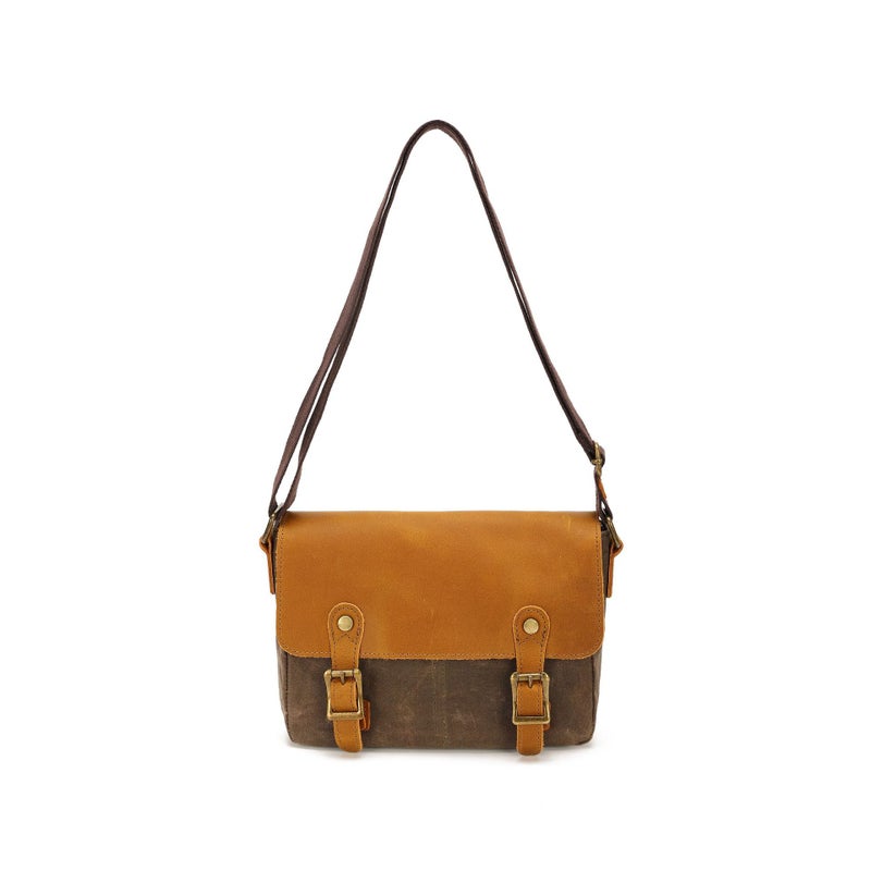 Men'S Vintage Messenger Bag Waterproof Oil Wax Canvas With Crazy Horse Leather Shoulder Bag Outdoor Leisure Sports Canvas Bag - Image 3