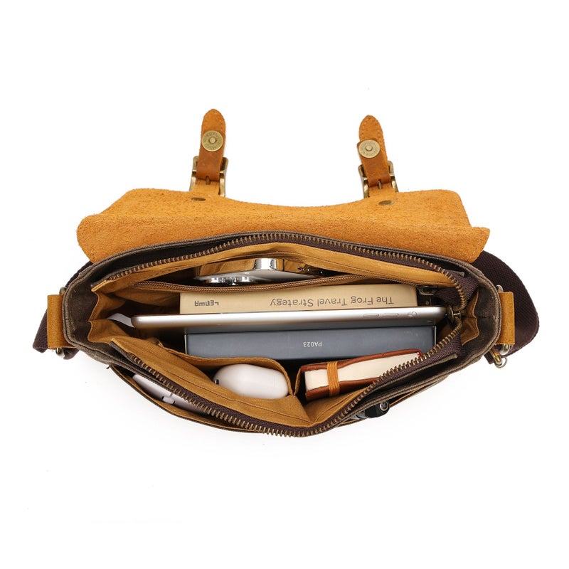 Men'S Vintage Messenger Bag Waterproof Oil Wax Canvas With Crazy Horse Leather Shoulder Bag Outdoor Leisure Sports Canvas Bag - Image 4