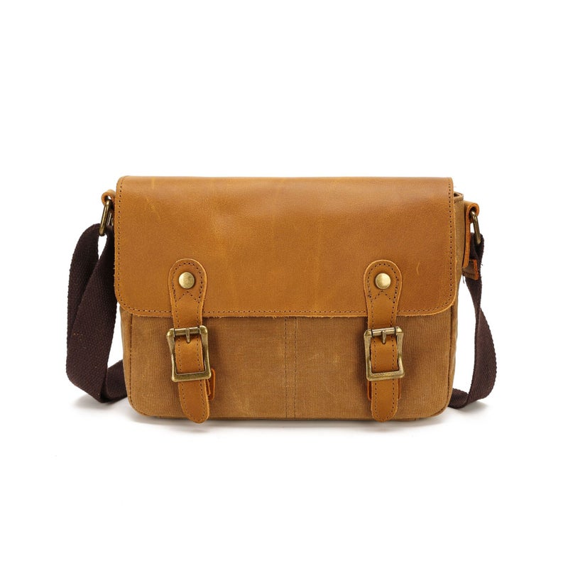 Men'S Vintage Messenger Bag Waterproof Oil Wax Canvas With Crazy Horse Leather Shoulder Bag Outdoor Leisure Sports Canvas Bag - Image 1